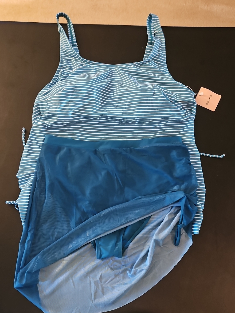 Bloomchic Teal Striped Tankini Swimdress